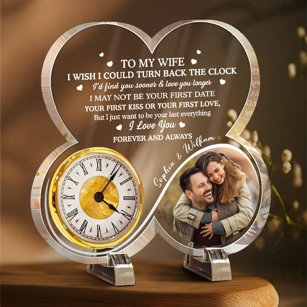Gift For Couples,Gift For Husband,Gift For Wife,Gift For Boyfriend,Gift For Girlfriend,Old Couples,Love,Custom Photo - Custom Photo I Wish I Could Turn Back The Clock - Personalized Acrylic Desk Clock