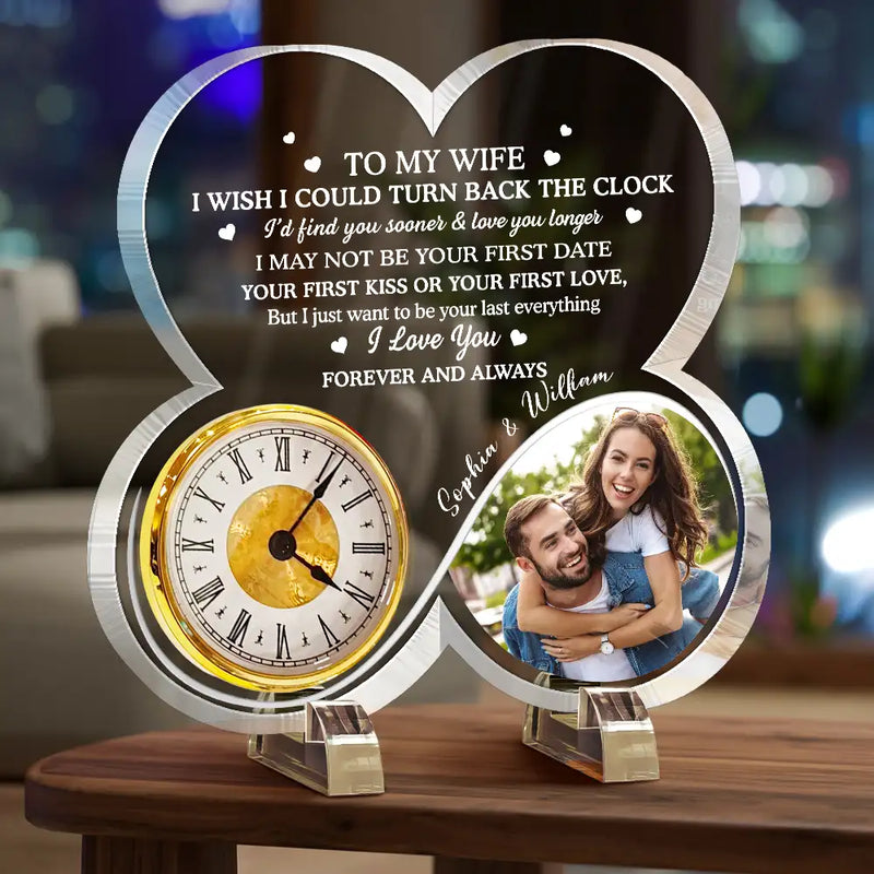 Gift For Couples,Gift For Husband,Gift For Wife,Gift For Boyfriend,Gift For Girlfriend,Old Couples,Love,Custom Photo - Custom Photo I Wish I Could Turn Back The Clock - Personalized Acrylic Desk Clock