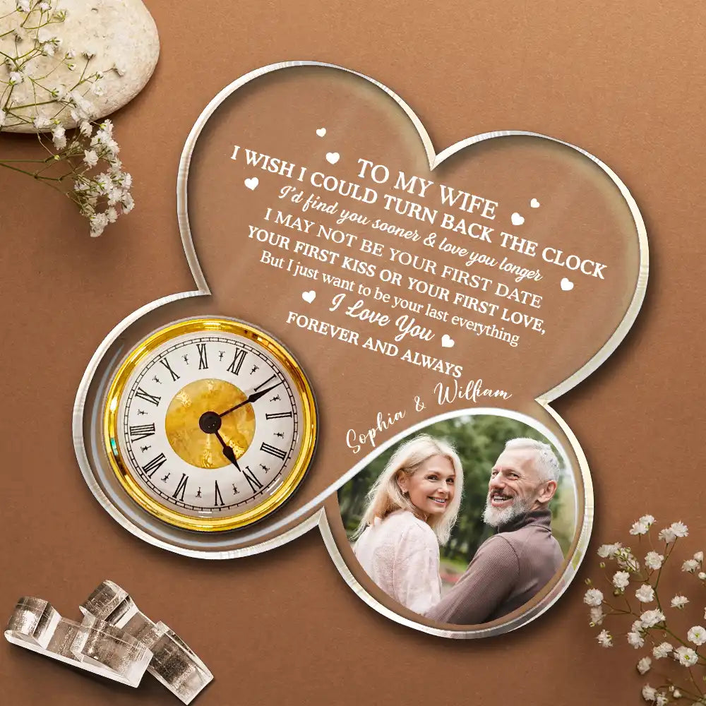 Gift For Couples,Gift For Husband,Gift For Wife,Gift For Boyfriend,Gift For Girlfriend,Old Couples,Love,Custom Photo - Custom Photo I Wish I Could Turn Back The Clock - Personalized Acrylic Desk Clock