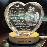 Gift For Couples, Old Couples, Gift For Husband, Gift For Wife, Gift For Boyfriend, Gift For Girlfriend, LGBT, Love - Custom Photo I Wish I Could Turn Back The Clock - Personalized Crystal Heart Shaped Lamp