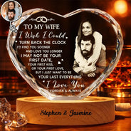 Gift For Couples, Old Couples, Gift For Husband, Gift For Wife, Gift For Boyfriend, Gift For Girlfriend, LGBT, Love - Custom Photo I Wish I Could Turn Back The Clock - Personalized Crystal Heart Shaped Lamp