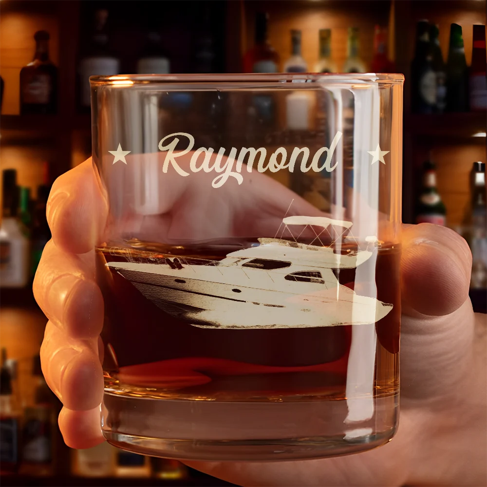 Gift For Boyfriend,Gift For Husband,Gift For Yourself,Happy,Gift For Men,Gift For Wife,Gift For Girlfriend,Gift For Women - Custom Photo I Wonder If My Boat - Personalized Engraved Whiskey Glass