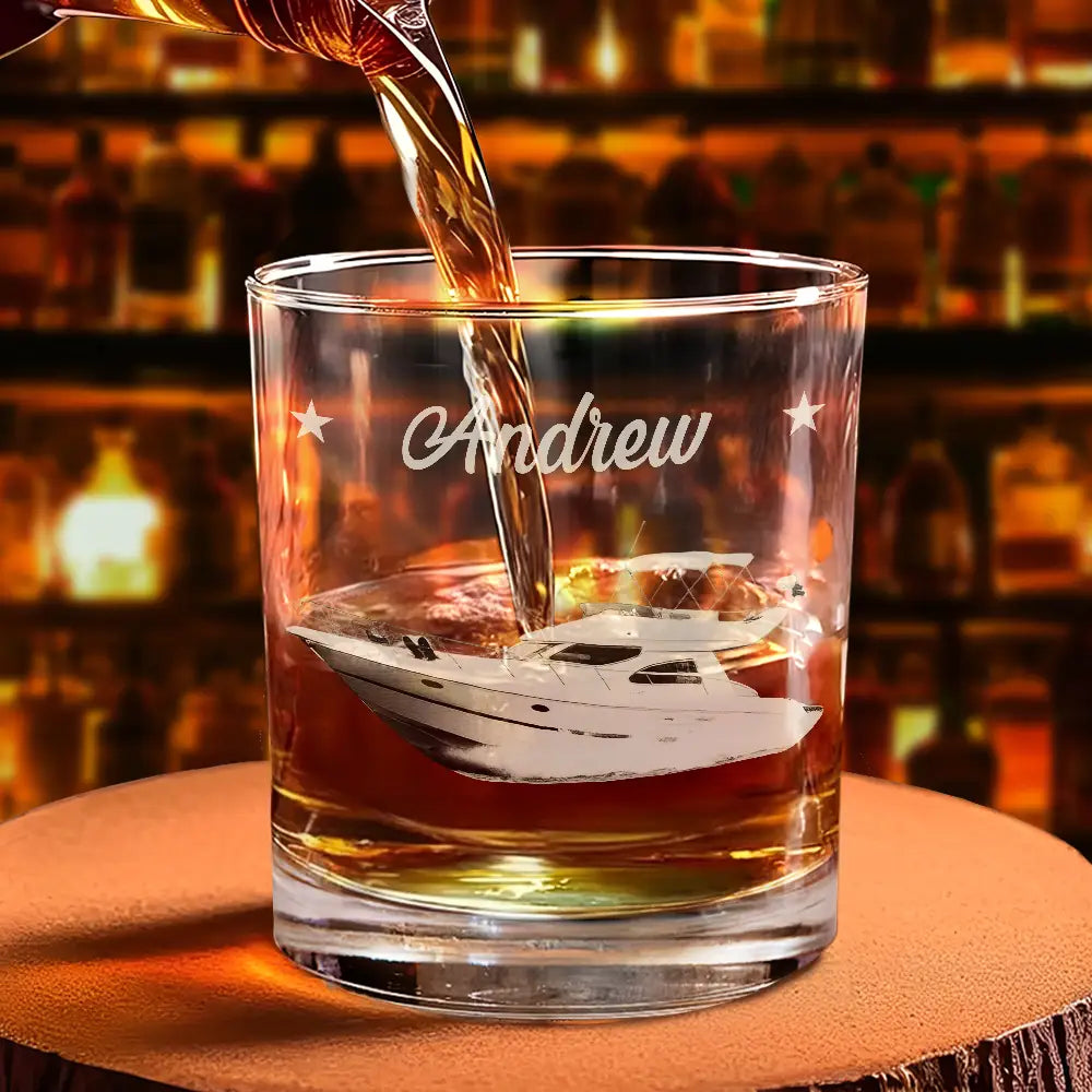Gift For Boyfriend,Gift For Husband,Gift For Yourself,Happy,Gift For Men,Gift For Wife,Gift For Girlfriend,Gift For Women - Custom Photo I Wonder If My Boat - Personalized Engraved Whiskey Glass