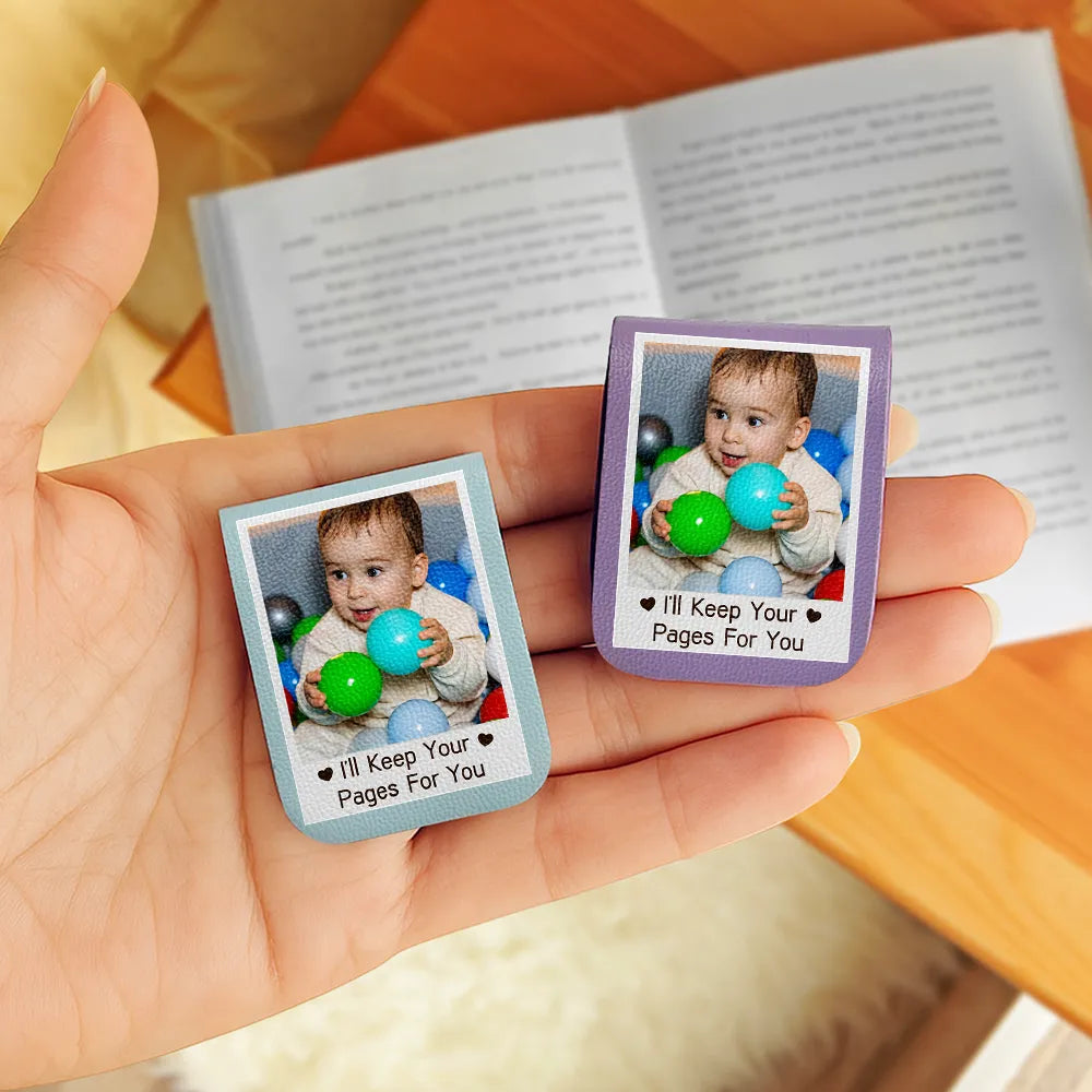 Custom Photo, Reading, Gift For Yourself, Happy - Custom Photo I'll Keep Your Pages For You - Personalized Leather Magnetic Bookmark