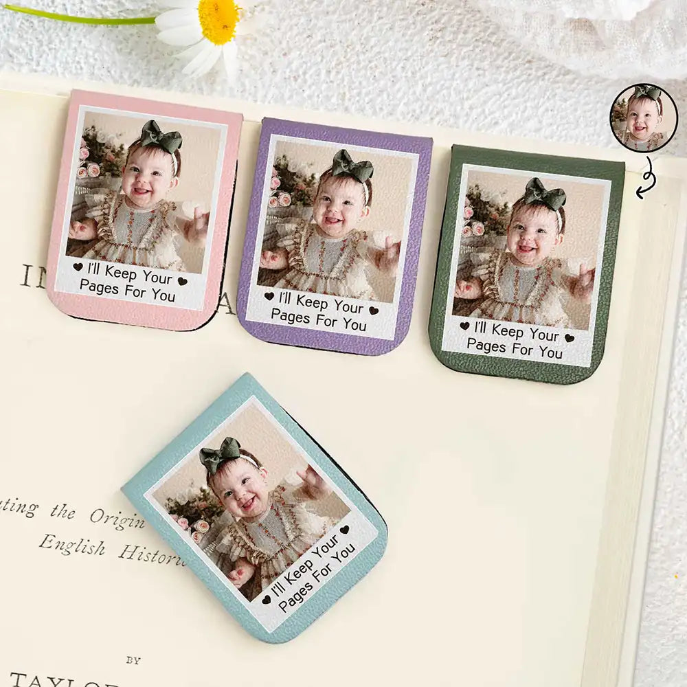 Custom Photo, Reading, Gift For Yourself, Happy - Custom Photo I'll Keep Your Pages For You - Personalized Leather Magnetic Bookmark