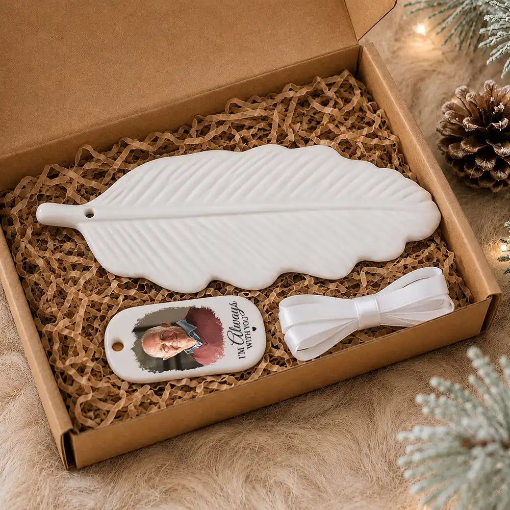 Memorial Loved One,Healing,Christmas,Custom Photo,Family,Memorial,Upload Full Photo - Custom Photo I'm Always With You Christmas Sympathy Gift - Personalized Feather Ornament