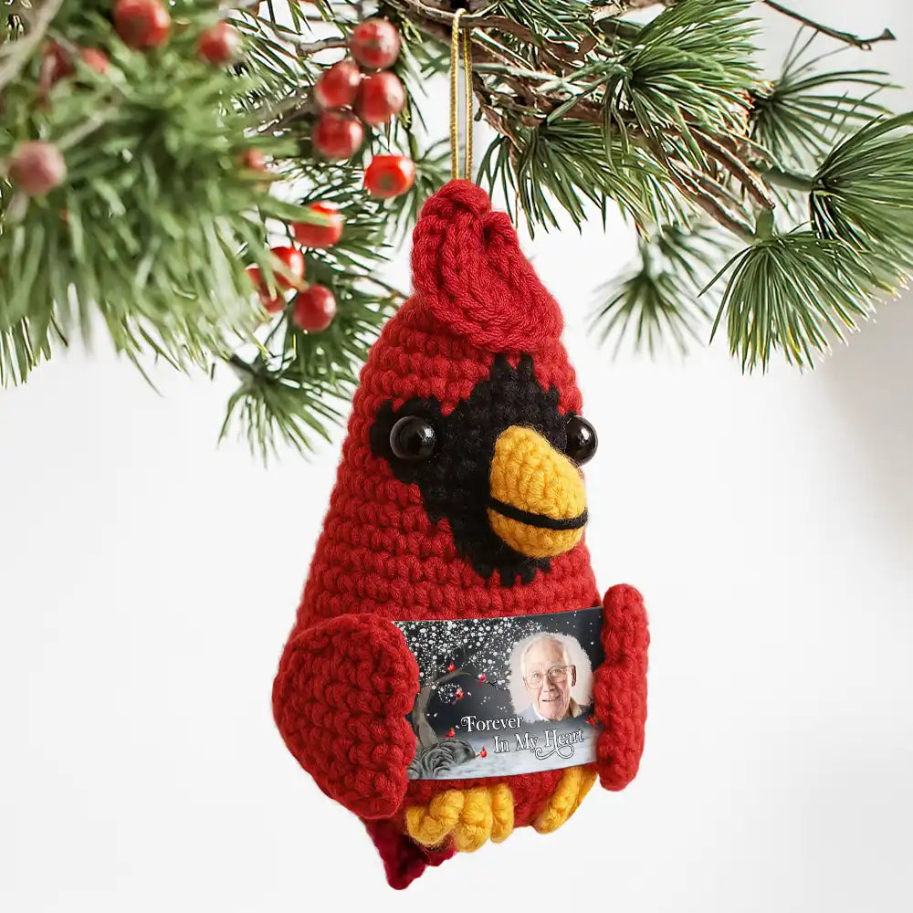 Family, Memorial, Sad, Christmas - Custom Photo I'm Always With You Memorial - Personalized Crochet Cardinal Bird Hanging Decoration
