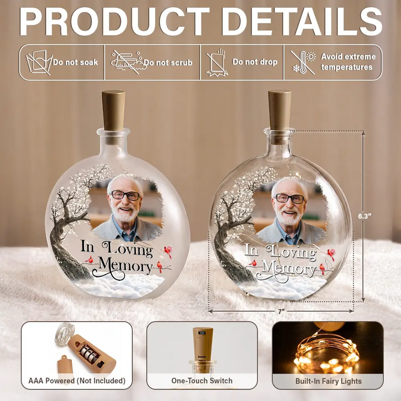 Memorial Loved One,Christmas,Custom Photo,Sympathetic,Family,Memorial,Upload Full Photo - Custom Photo I'm Always With You Memorial Gift - Personalized Round Flat Bottle Light
