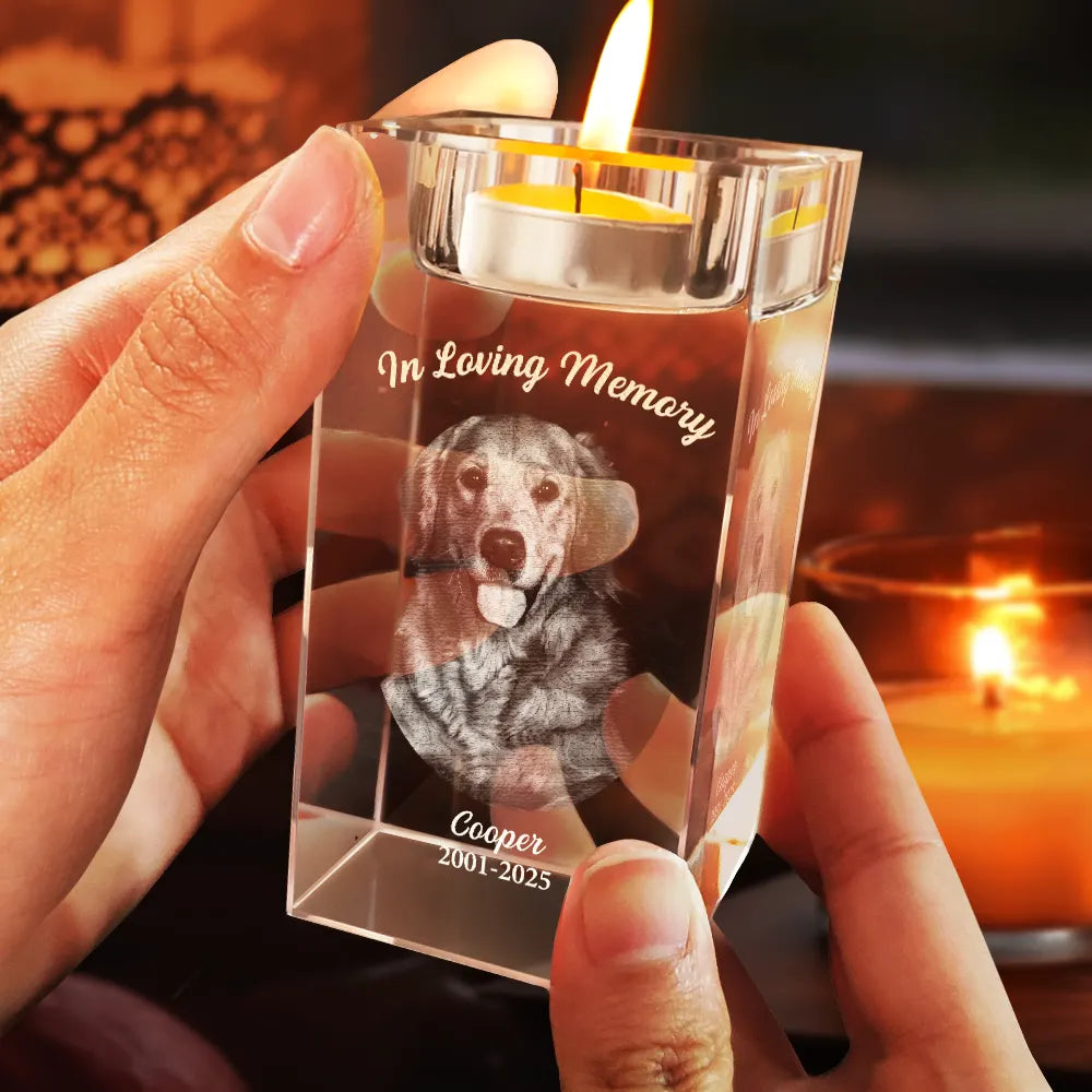 Family - Custom Photo In Loving Memory Memorial - Personalized Crystal Candle Holder