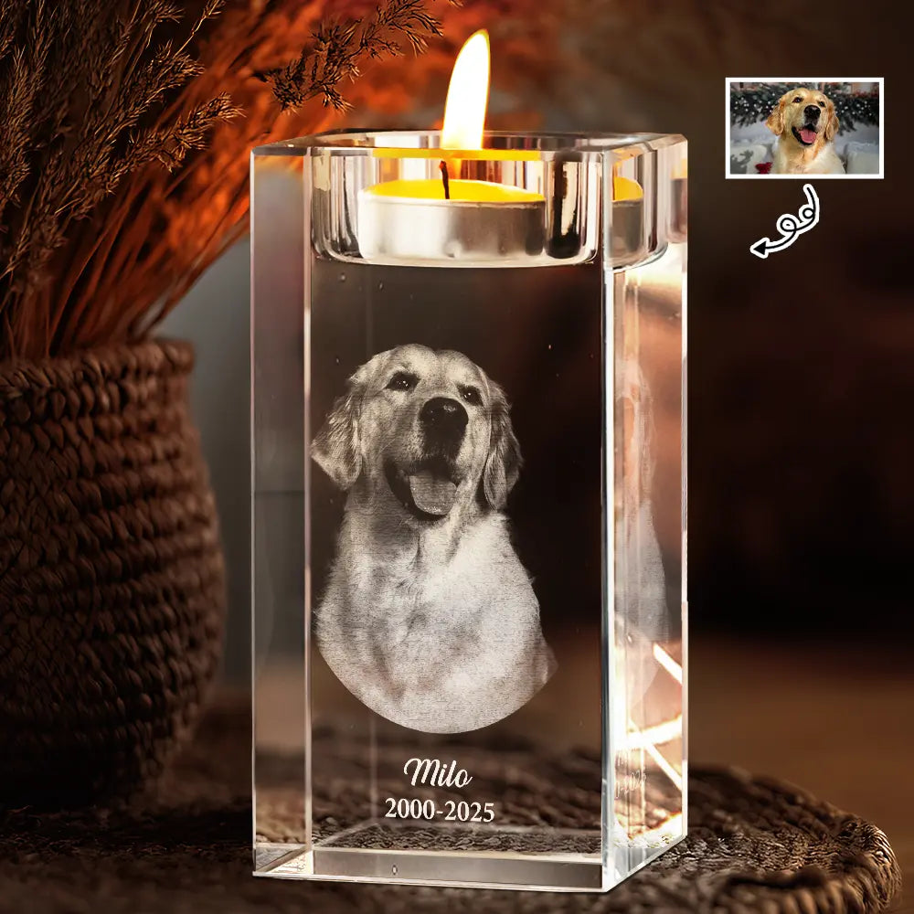 Family - Custom Photo In Loving Memory Memorial - Personalized Crystal Candle Holder