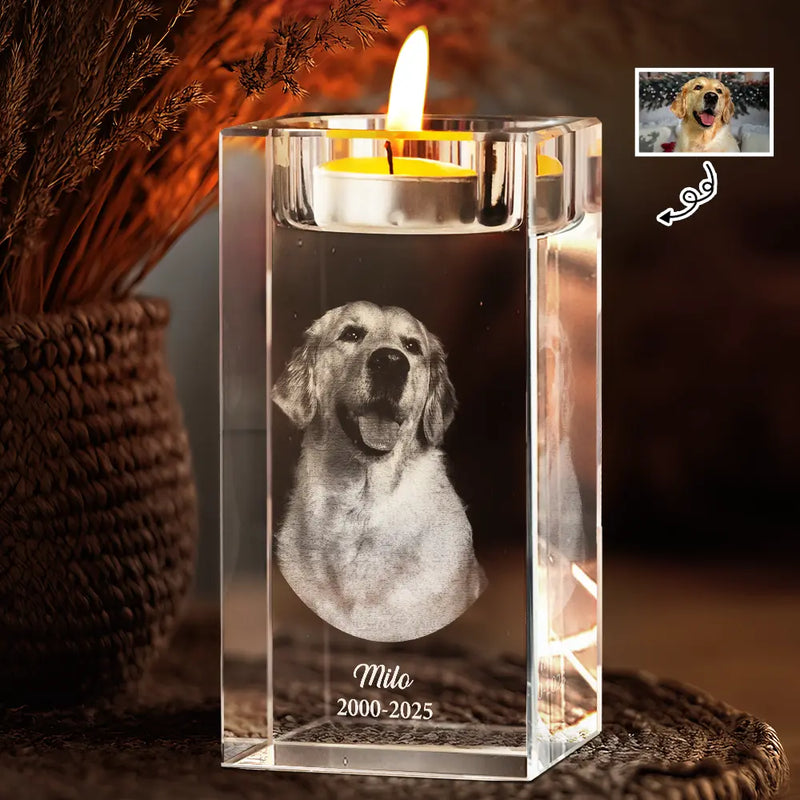 Family - Custom Photo In Loving Memory Memorial - Personalized Crystal Candle Holder