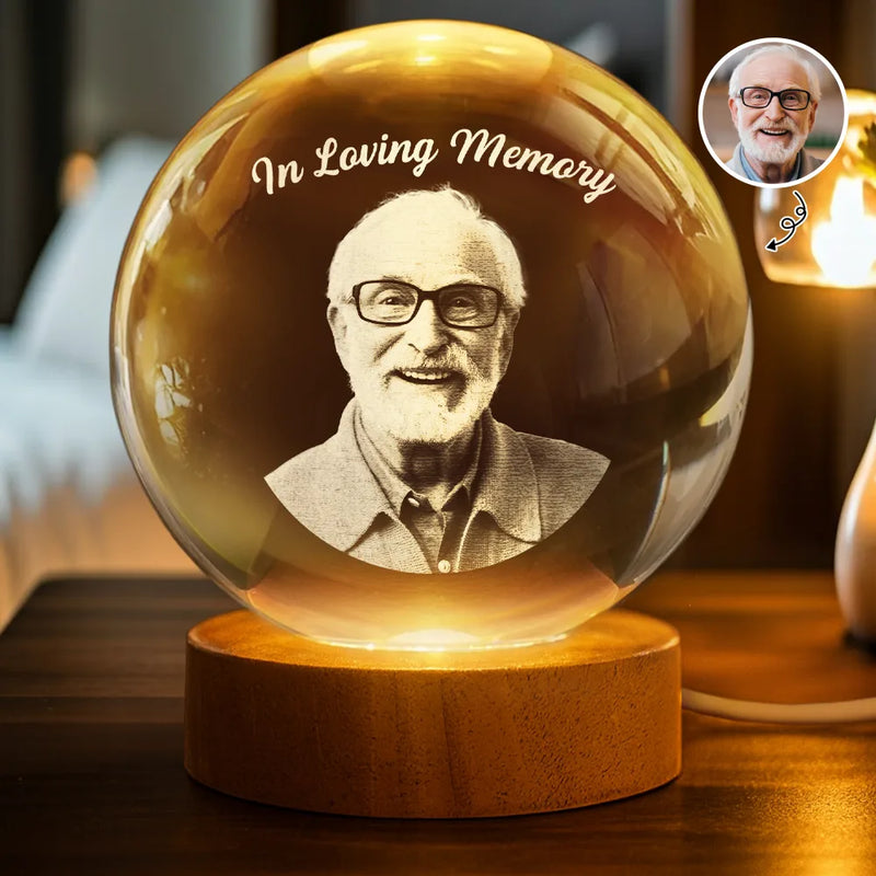 Family - Custom Photo In Loving Memory Memorial - Personalized Crystal Globe Lamp