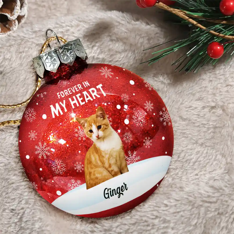 Dog Lovers,Pet Lovers,Christmas,Cat Lovers,Memorial,Sad - Custom Photo In Loving Memory Pet - Personalized Ball Ornament