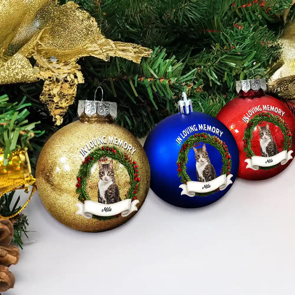 Dog Lovers,Pet Lovers,Christmas,Cat Lovers,Memorial,Sad - Custom Photo In Loving Memory Pet Lovers - Personalized Ball Ornament