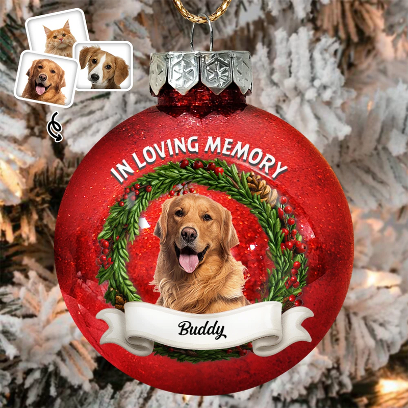 Dog Lovers,Pet Lovers,Christmas,Cat Lovers,Memorial,Sad - Custom Photo In Loving Memory Pet Lovers - Personalized Ball Ornament
