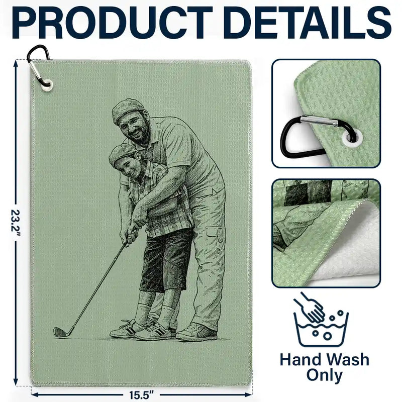 Happy,Gift For Husband,Gift For Grandpa,Gift For Father,Grandpa's Hobby,Dad's Hobby,Sport Dad,Golf - Custom Photo Ink Drawing Best Dad Papa By Par - Personalized Golf Towel