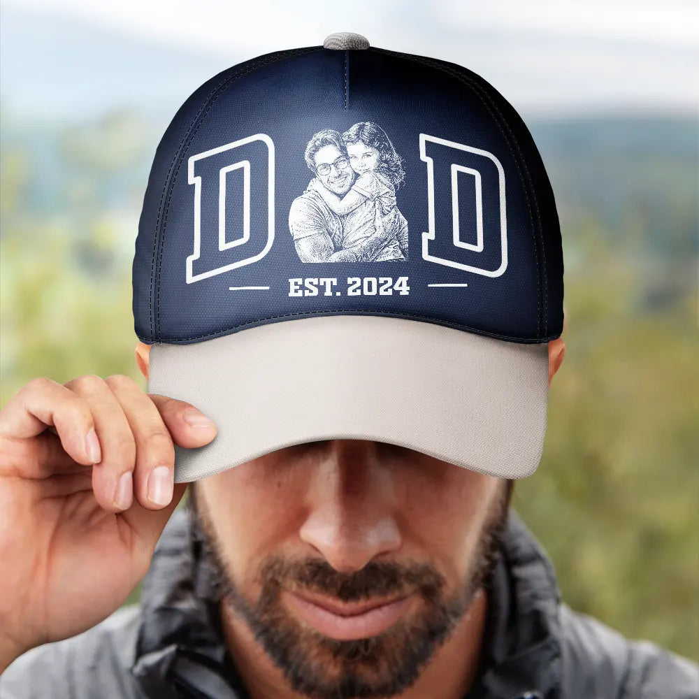 Gift For Father,Custom Photo,Art Design,Confident,Photo - Ink Drawing - Custom Photo Ink Drawing Dad Mom Est Year - Personalized Classic Cap