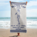 Parents,Gift For Women,Gift For Yourself,Gift For Sibling,Gift For Sisters,Gift For Brothers,Family,Gift For Bestie,Gifts For Colleagues,Summer,Beach,Happy - Custom Photo Ink Drawing Girls Trip Family Trip Beach Vacation - Personalized Beach Towel