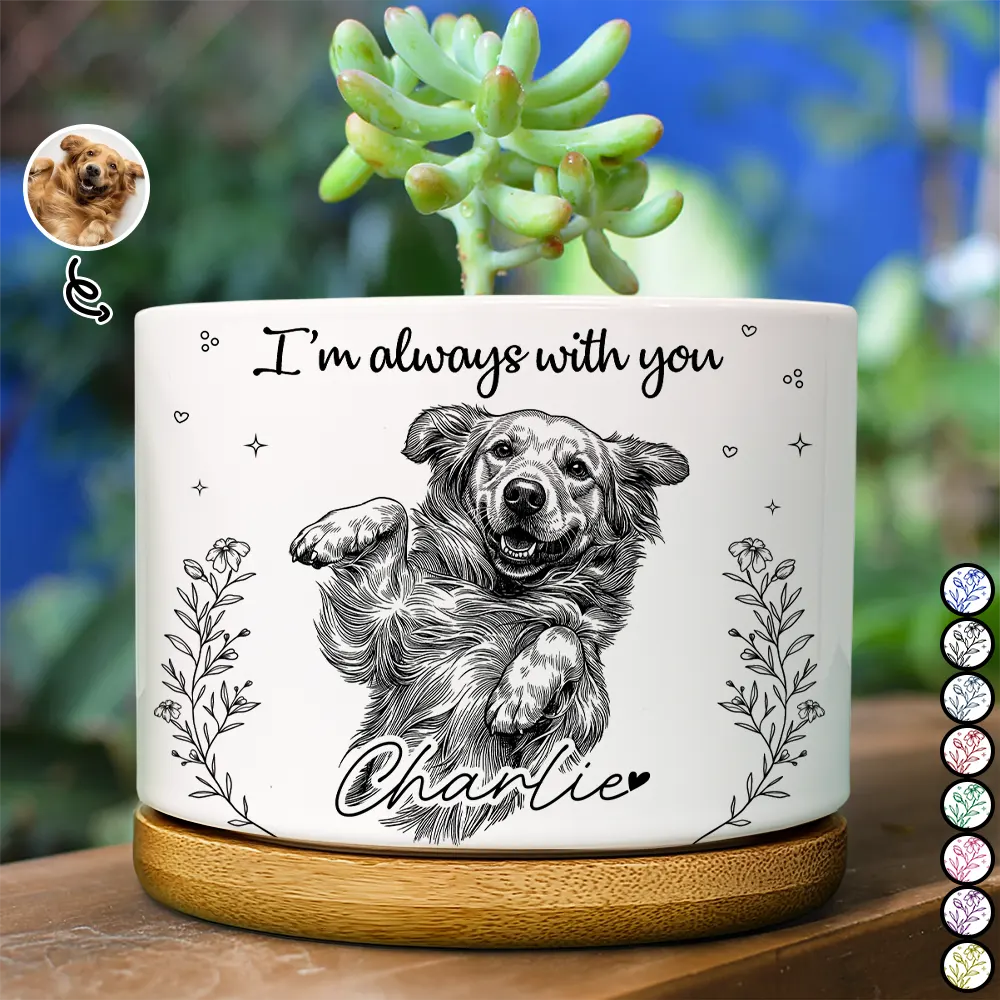 Custom Photo Ink Drawing Memorial I'm Always With You - Personalized Plant Pot