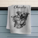 Happy,Dog Lovers,Pet Lovers,Cat Lovers - Custom Photo Ink Drawing Portrait Dog Cat Pet - Personalized Kitchen Towel