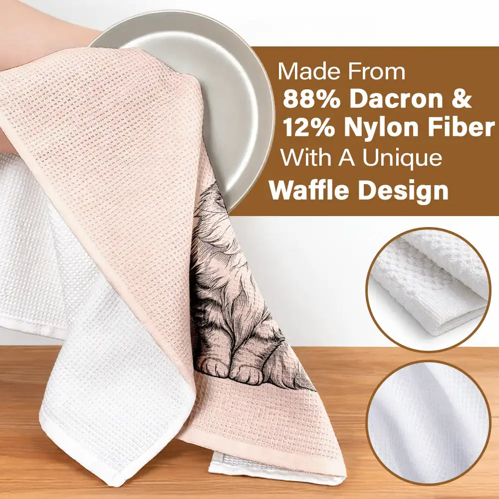 Happy,Dog Lovers,Pet Lovers,Cat Lovers - Custom Photo Ink Drawing Portrait Dog Cat Pet - Personalized Kitchen Towel