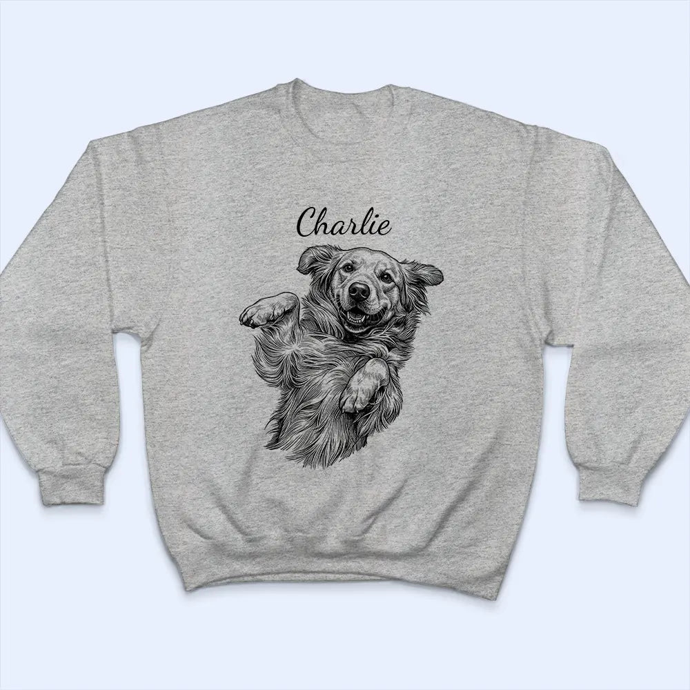 Happy,Dog Lovers,Pet Lovers,Cat Lovers - Custom Photo Ink Drawing Portrait Dog Cat Pet - Personalized T Shirt