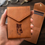 Custom Photo, Art Design, Pet Dad, Pet Lovers, Gift For Father, Adorable, Photo - Ink Drawing - Custom Photo Ink Drawing Portrait Dog Cat With Name - Personalized Leather Slim Wallet