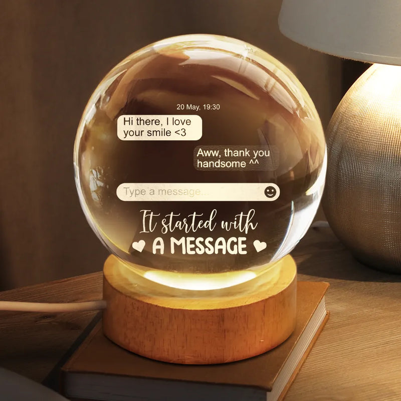 Gift For Couples,Gift For Husband,Gift For Wife,Gift For Boyfriend,Gift For Girlfriend,Love - Custom Photo It Started With A Message - Personalized Crystal Globe Lamp