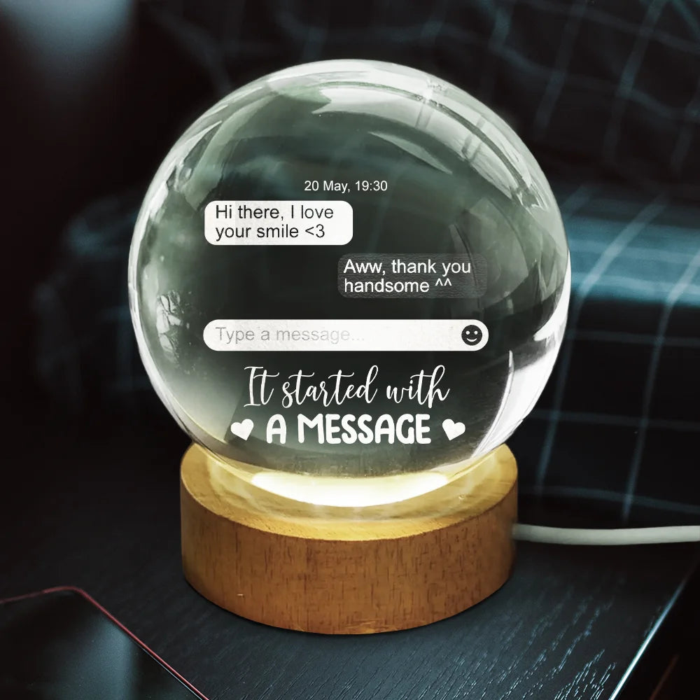 Gift For Couples,Gift For Husband,Gift For Wife,Gift For Boyfriend,Gift For Girlfriend,Love - Custom Photo It Started With A Message - Personalized Crystal Globe Lamp