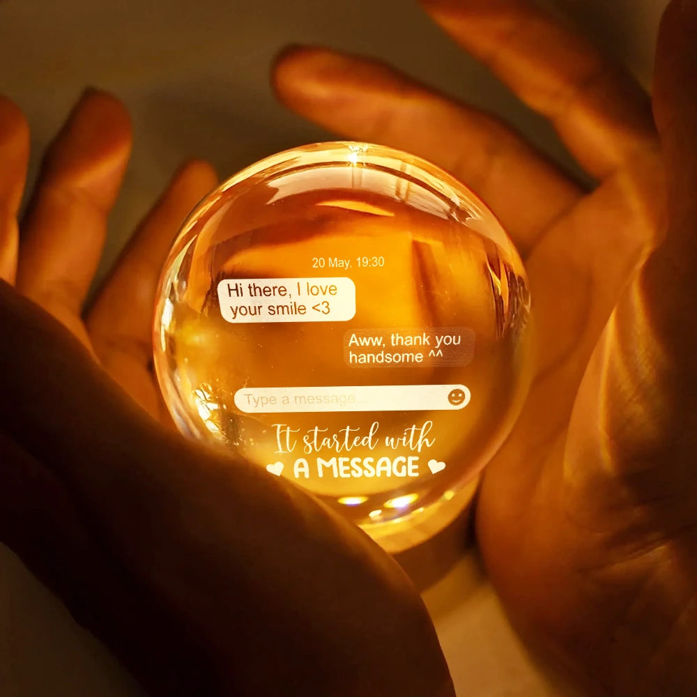 Gift For Couples,Gift For Husband,Gift For Wife,Gift For Boyfriend,Gift For Girlfriend,Love - Custom Photo It Started With A Message - Personalized Crystal Globe Lamp