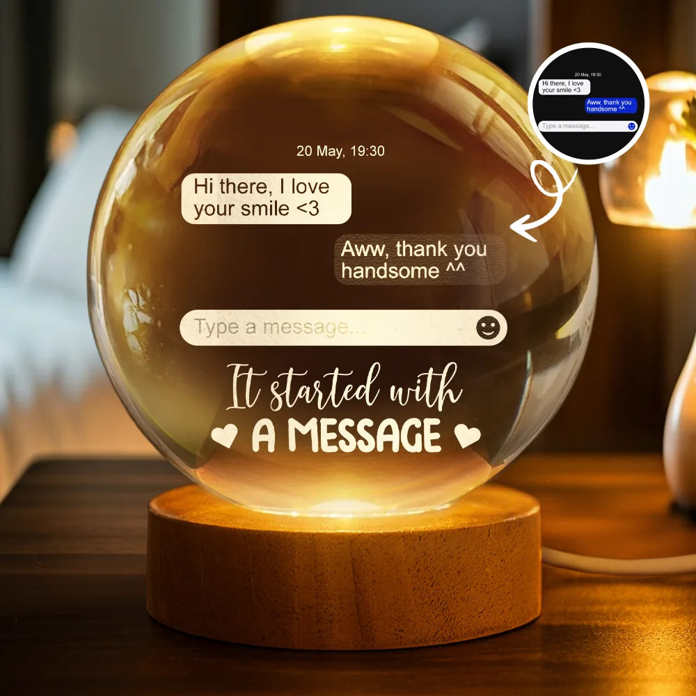 Custom Photo It Started With A Message - Personalized Crystal Globe Lamp