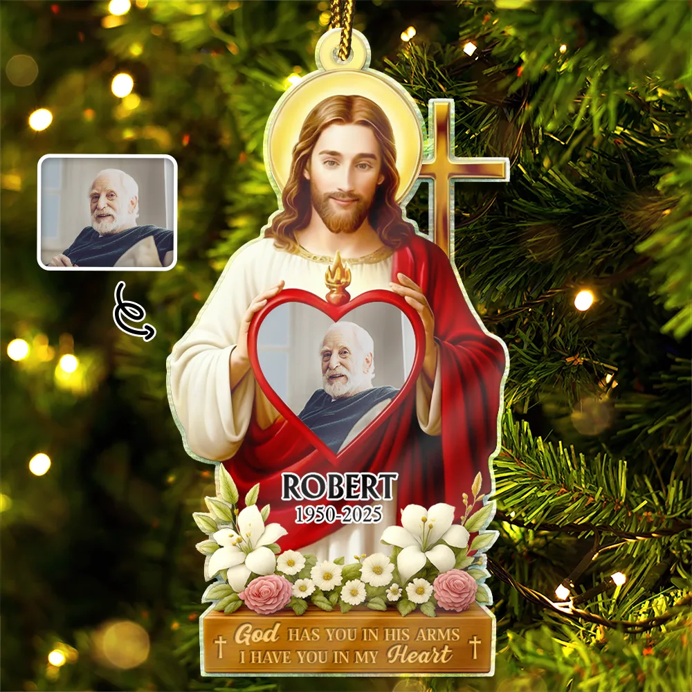 Custom Photo Jesus Hugs You In Heaven Memorial Keepsake - Personalized Custom Shaped Acrylic Ornament