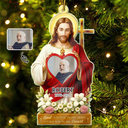 Christmas,Christian,Gift For Grandparents,Parents,Memorial - Custom Photo Jesus Hugs You In Heaven Memorial Keepsake - Personalized Custom Shaped Acrylic Ornament