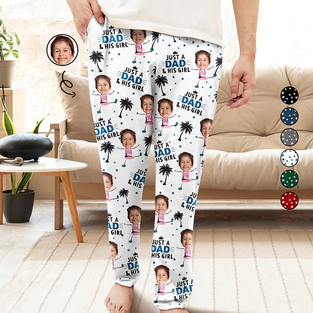 Custom Photo Just A Dad And His Girl - Personalized Pajama Pants
