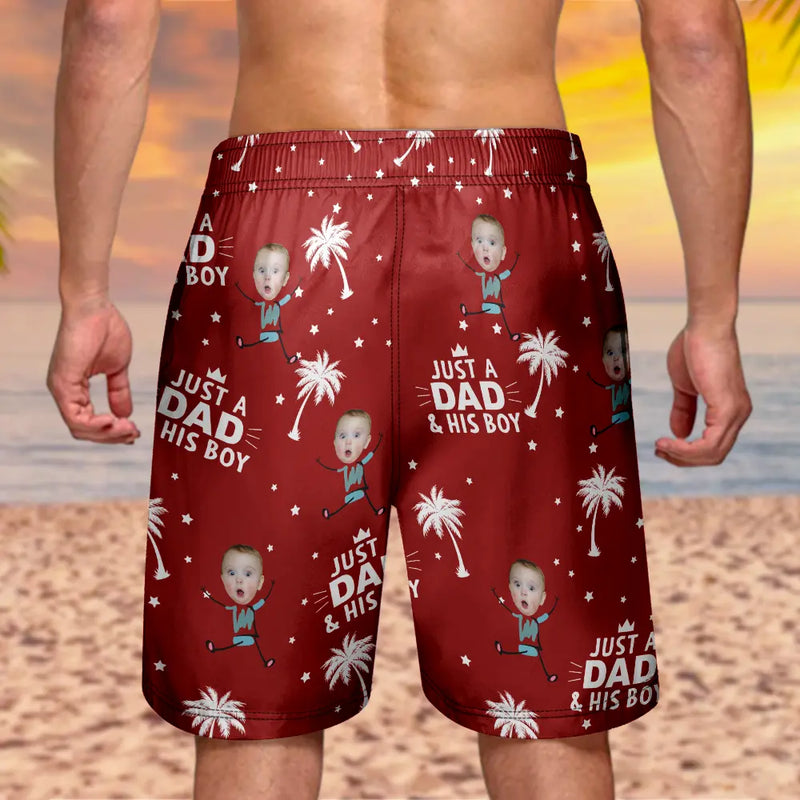 Gift For Father,Dad - Daughters (Young),Happy,Summer - Custom Photo Just A Dad And His Girls - Personalized Unisex Beach Shorts
