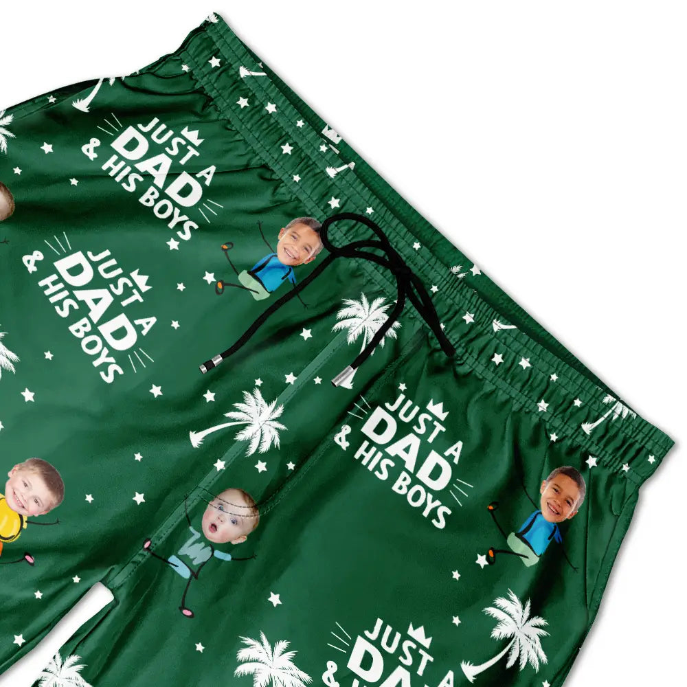 Gift For Father,Dad - Daughters (Young),Happy,Summer - Custom Photo Just A Dad And His Girls - Personalized Unisex Beach Shorts