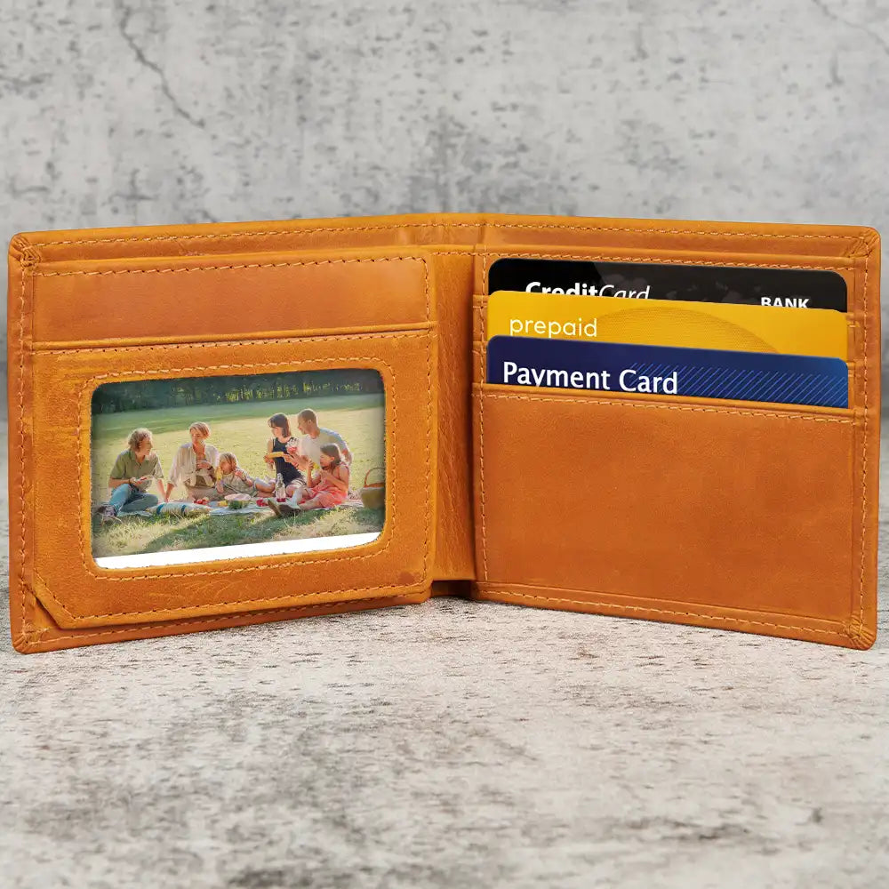 Gift For Father,Gift For Grandpa - Custom Photo Keep Beautiful Memories With Dad - Personalized Engraved Leather Wallet