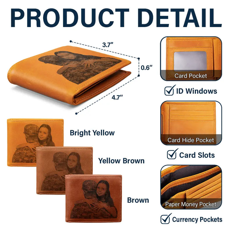 Gift For Father,Gift For Grandpa - Custom Photo Keep Beautiful Memories With Dad - Personalized Engraved Leather Wallet