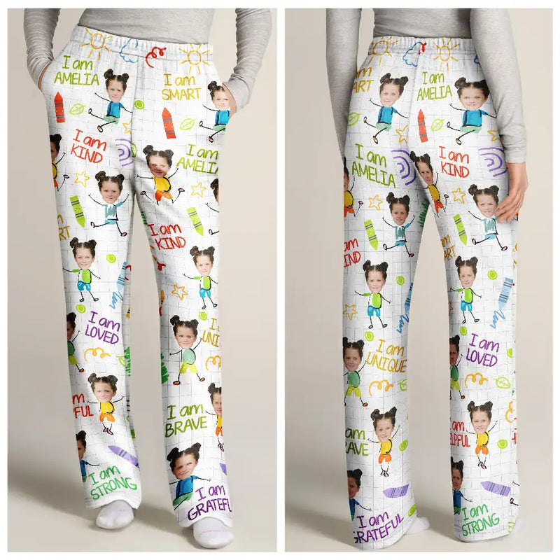 Custom Photo,Gift For Kids,Gift For Grandkids,Back To School,Happy - Custom Photo Kid Affirmations I Am Kind - Personalized Sweatpants