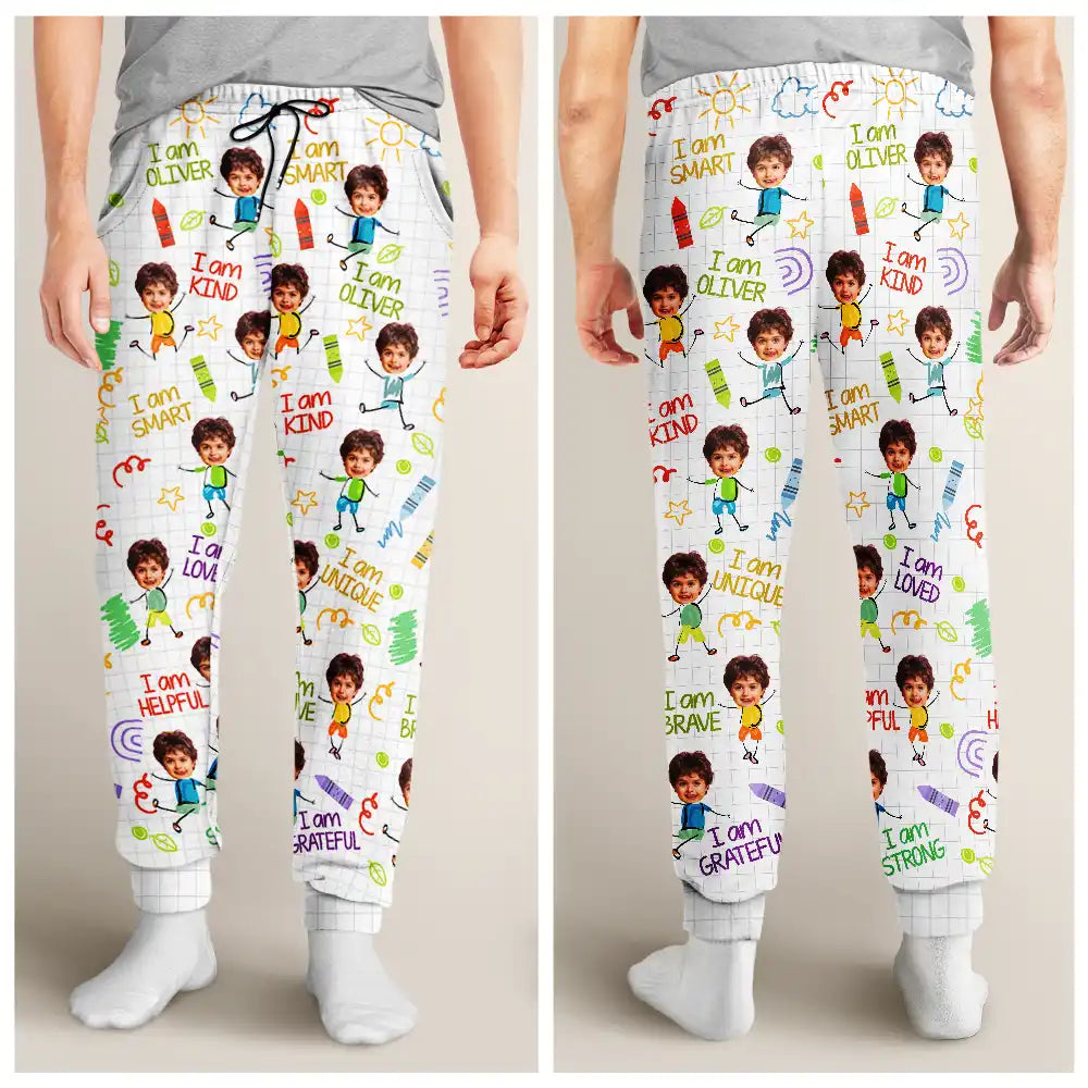 Custom Photo,Gift For Kids,Gift For Grandkids,Back To School,Happy - Custom Photo Kid Affirmations I Am Kind - Personalized Sweatpants