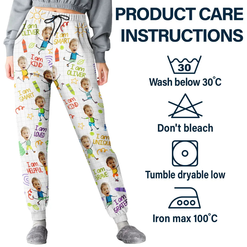 Custom Photo,Gift For Kids,Gift For Grandkids,Back To School,Happy - Custom Photo Kid Affirmations I Am Kind - Personalized Sweatpants