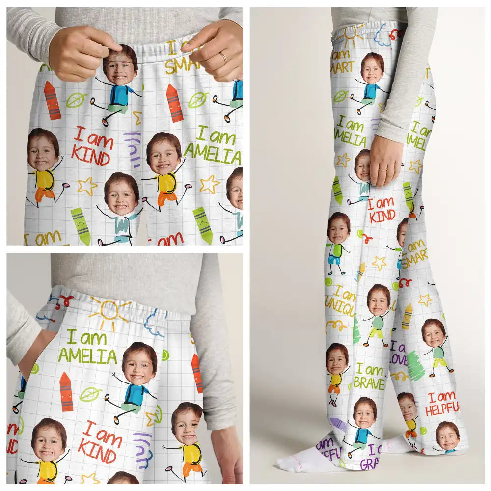 Custom Photo,Gift For Kids,Gift For Grandkids,Back To School,Happy - Custom Photo Kid Affirmations I Am Kind - Personalized Sweatpants