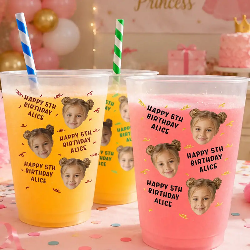 Top Market,Adorable,Custom Photo,Gift For Kids,Cut-Face Photo - Custom Photo Kid Birthday Party - Personalized Frosted Cups