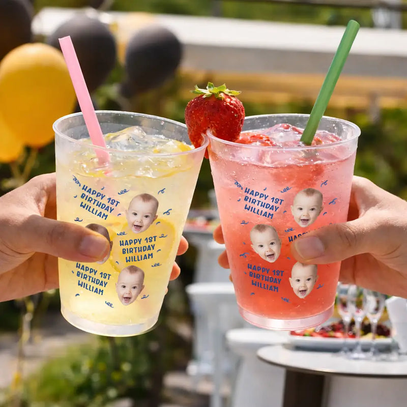 Top Market,Adorable,Custom Photo,Gift For Kids,Cut-Face Photo - Custom Photo Kid Birthday Party - Personalized Frosted Cups