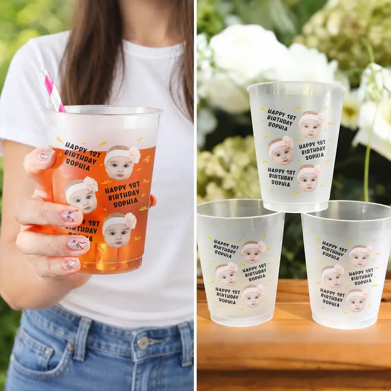Top Market,Adorable,Custom Photo,Gift For Kids,Cut-Face Photo - Custom Photo Kid Birthday Party - Personalized Frosted Cups