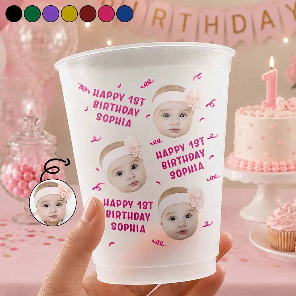 Top Market,Adorable,Custom Photo,Gift For Kids,Cut-Face Photo - Custom Photo Kid Birthday Party - Personalized Frosted Cups