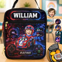 Adorable,Back To School,Custom Photo,Gift For Kids,Cut-Face Photo - Custom Photo Kid Car Racing - Personalized Kids Lunch Bag