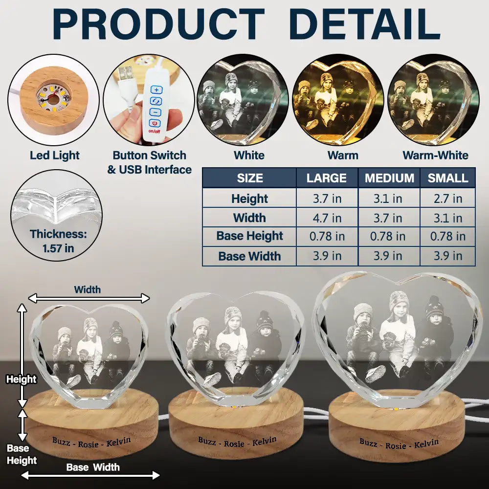 Happy, Parents, Gift For Grandparents, Gift For Kids, Gift For Daughter, Gift For Son - Custom Photo Kid Hobby Baseball Pet Ballet Gymnastics - Personalized Crystal Heart Shaped Lamp