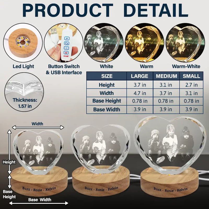 Happy, Parents, Gift For Grandparents, Gift For Kids, Gift For Daughter, Gift For Son - Custom Photo Kid Hobby Baseball Pet Ballet Gymnastics - Personalized Crystal Heart Shaped Lamp