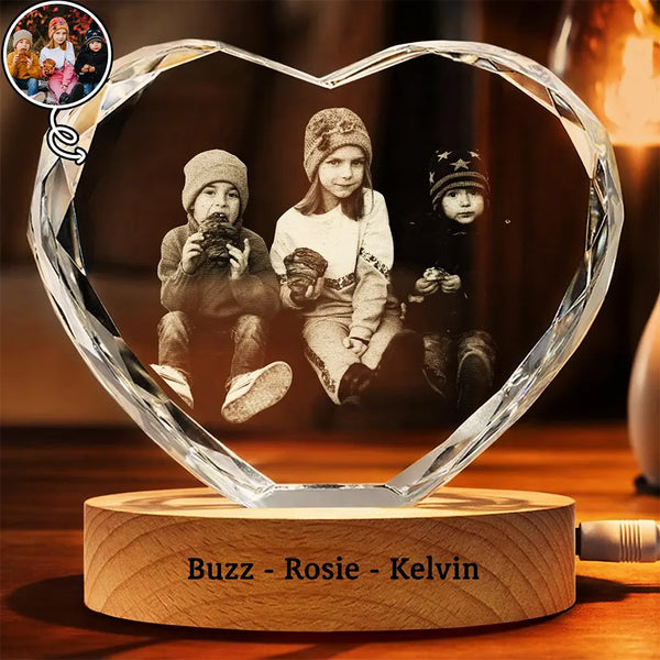 Happy, Parents, Gift For Grandparents, Gift For Kids, Gift For Daughter, Gift For Son - Custom Photo Kid Hobby Baseball Pet Ballet Gymnastics - Personalized Crystal Heart Shaped Lamp